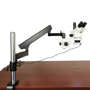 7X-45X Zoom Trinocular Microscope on Articulating Arm Stand with 64 LED Ring Light