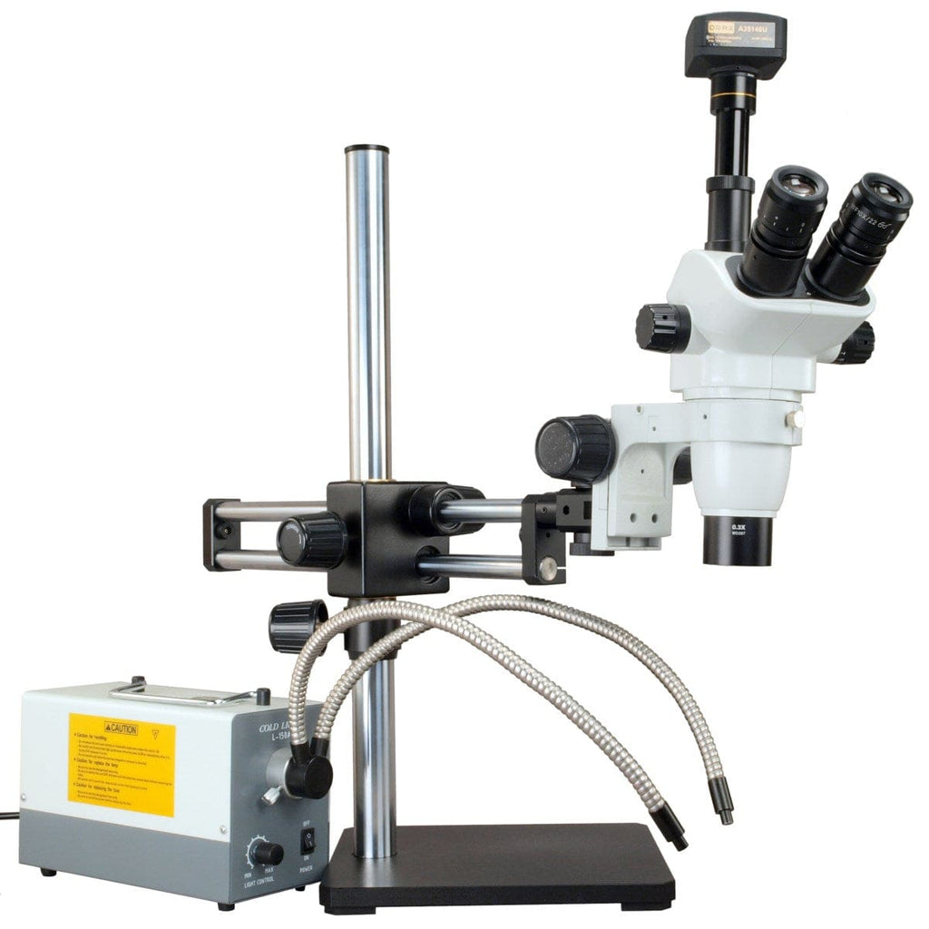 Simor Microscopes 2X-270X Simal-focal Zoom Stereo Microscope with 150W Cold Dual Fiber L ...