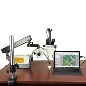 OMAX 2-270X 2.0MP Simal-focal Zoom Stereo Microscope on Articulating Arm Stand with 150W Fiber Light