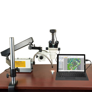 OMAX 2X-270X USB3 14MP Simal-focal Zoom Stereo Microscope on Articulating Arm+150W Dual Fiber Light