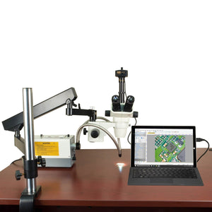 OMAX 2X-270X 14MP Simal-focal Zoom Stereo Microscope on Articulating Arm Stand with 150W Fiber Light