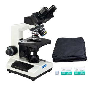 OMAX 40X-2000X Binocular Compound Microscope w Vinyl Carrying Case + Blank Slides + Covers