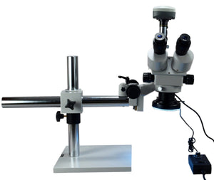 3.5X-90X Digital Zoom Boom Stand Trinocular Stereo Microscope with5.0MP Camera and 144 LED Light