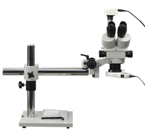 3.5X-90X Digital Zoom Boom Stand Trinocular Stereo Microscope with 1.3MP Camera and 54 LED Light