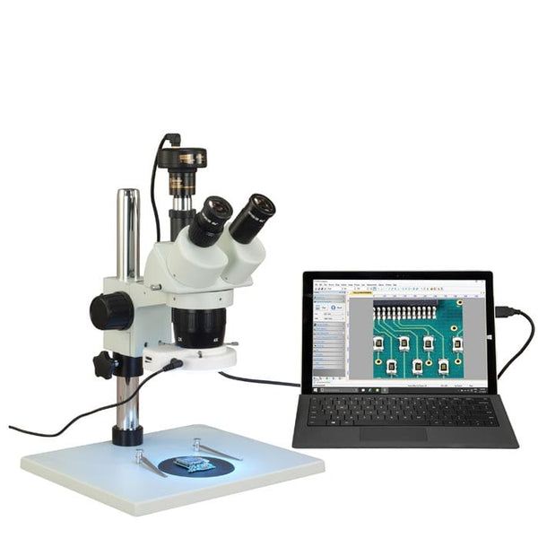 Trinocular 20X-40X-80X 3MP USB Stereo Microscope on Wide Table Stand with  144-LED Ring Light